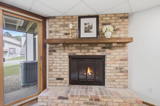 Family Room fireplace with walkout Fire not actual
