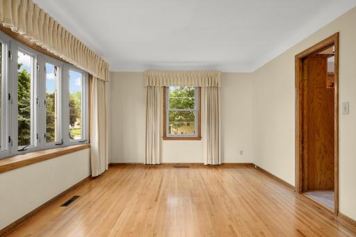 Dining room with just-refinished hardwood floor.