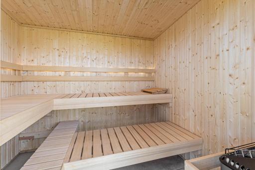 The outdoor sauna is a luxury amenity designed to enhance wellness, relaxation, and everyday enjoyment. Turn the heat on while walking the trails so you can come back and warm up after your workout.