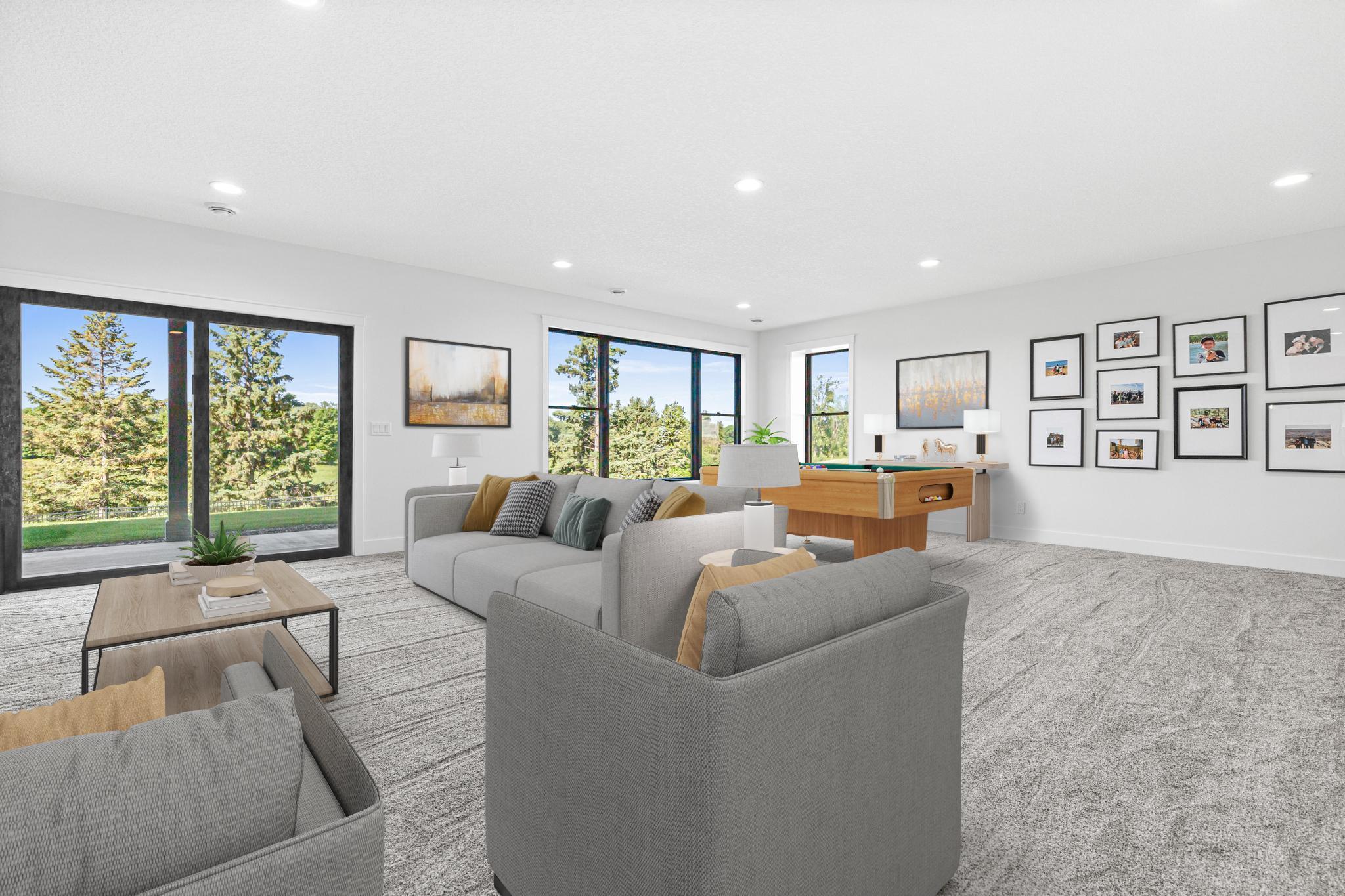 Oversized family room provides the perfect setting for game days, movie nights, and celebrations. Walk out to the patio and enjoy beautiful views!