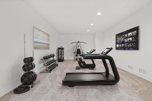 Flexible living space could be a terrific gym space. Visually staged.