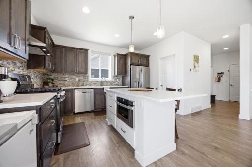 Kitchen Island with microwave, walk in pantry