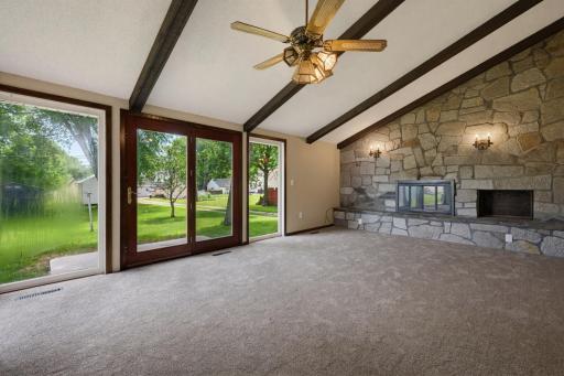 A patio door in the family room connect the indoors with the outdoors.