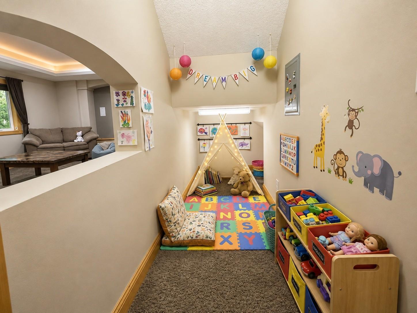 a bright cozy childrens play nook