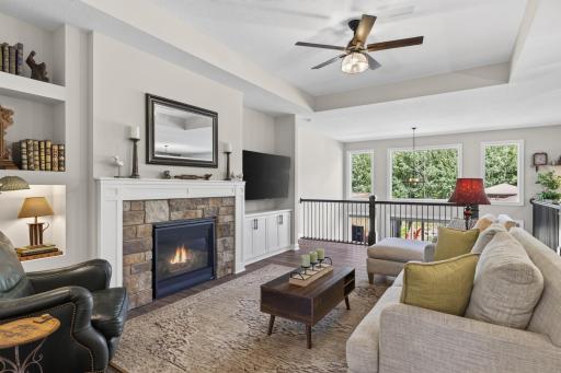 Main-level living room with views to the backyard.