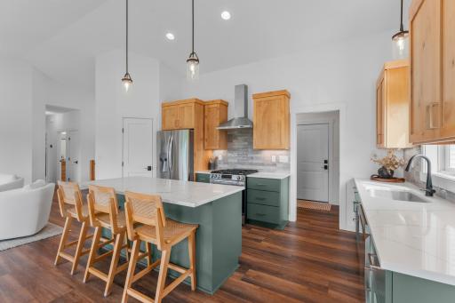 Large kitchen island, perfect for gathering.