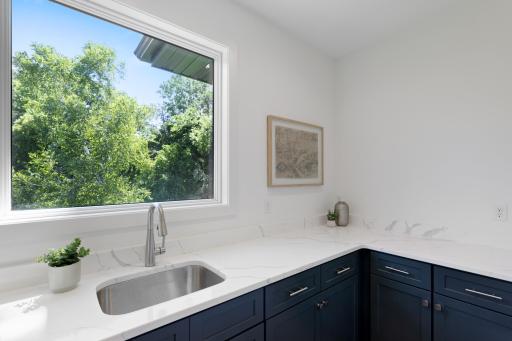 Butlers pantry offers extra prep space and awesome storage. Check out that huge window overlooking the backyard!