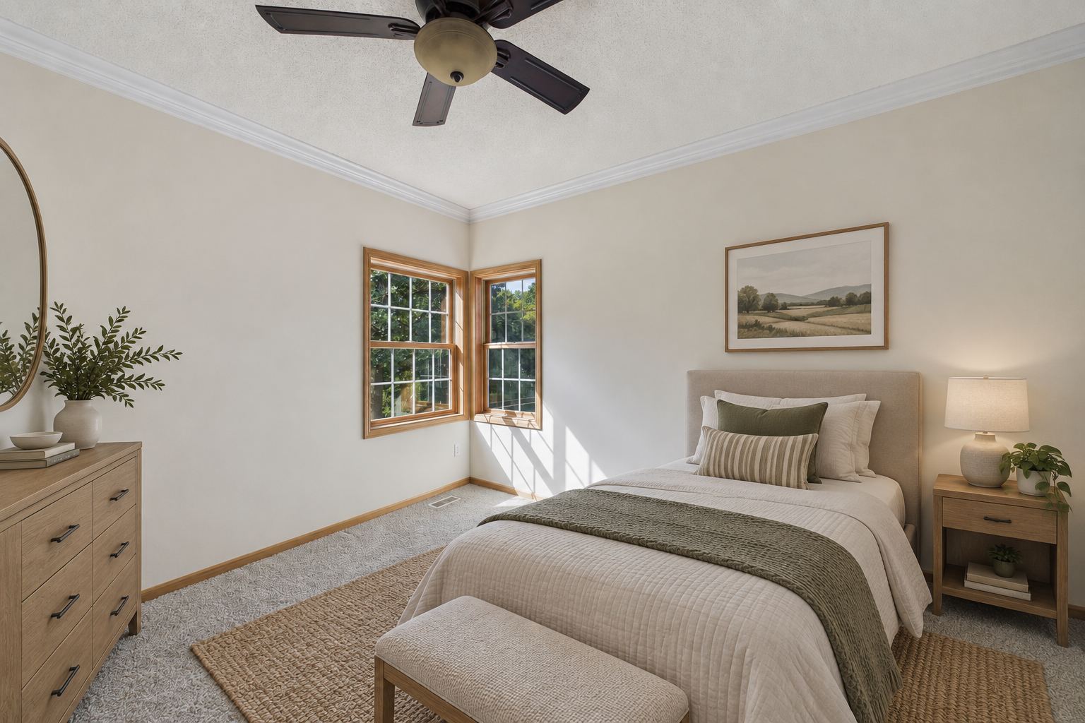 Virtually staged to showcase the bright and comfortable second main-level bedroom