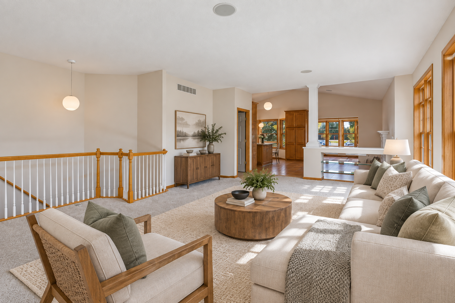 This expansive, light-filled living room is sure to impress! Virtually staged to showcase the possibilities.