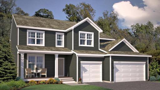 Rendering of exterior elevation. Photo is of previously built model home, finishes, selections will vary.