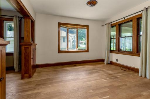 Living Room with Bay Window and Porch View