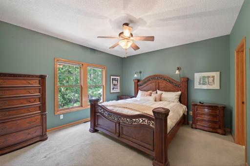 Large primary bedroom located on main level with an abundance of light.
