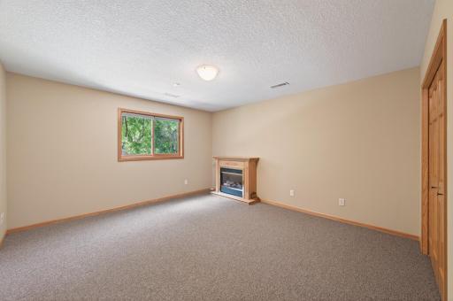 Large lower level 3rd bedroom. The fireplace seen in this picture is electric.