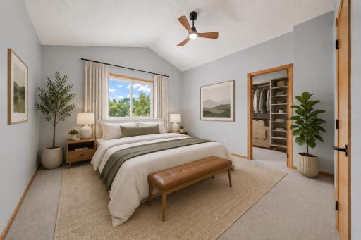Upper level primary bedroom - virtually staged!