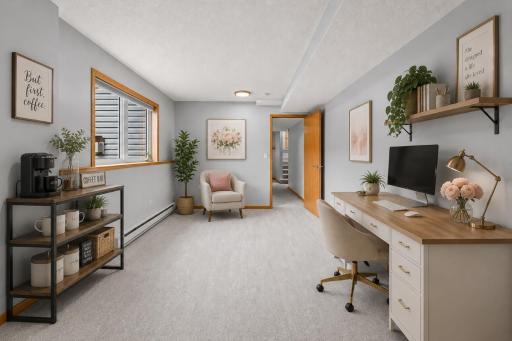 View of 5th & Final bedroom in basement off of Rec room OR Private Office - Virtually Staged!