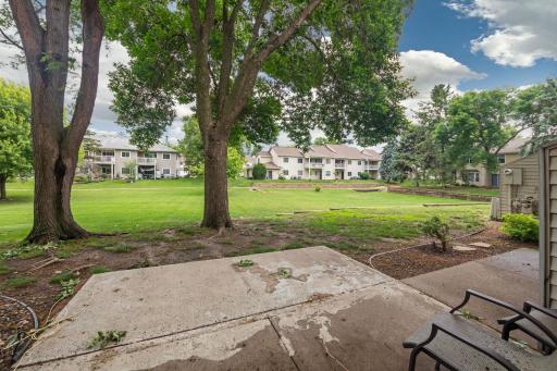 Patio overlooks open lush green space that you don't see in townhomes in this price range.