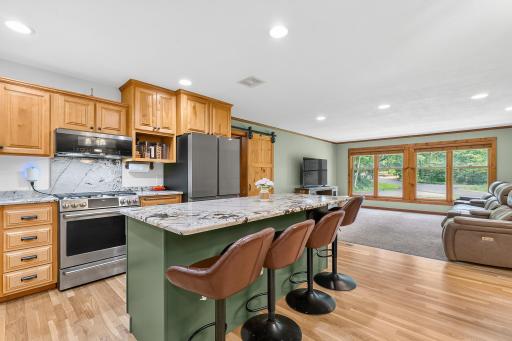 Kitchen island looking into living room