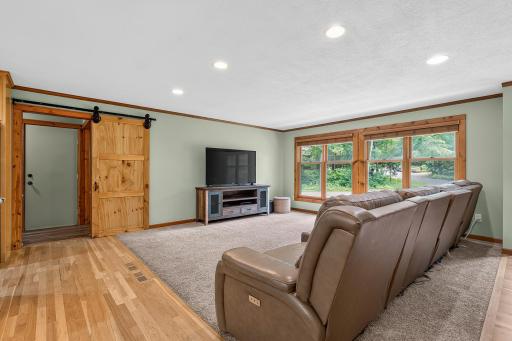 Living room w/barn door to mudroom