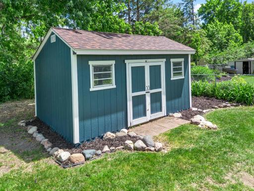 Convenient storage shed to hold all your lawn tools and equipment