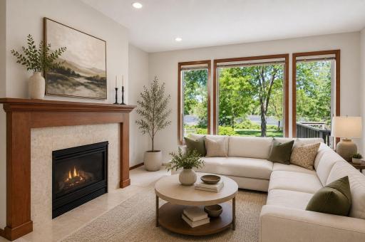 living room facing the lack virtually staged