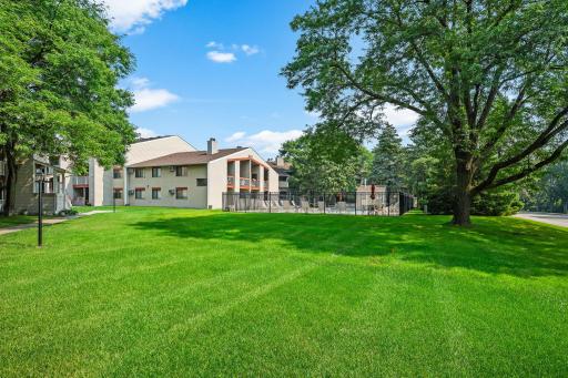 Beautiful open green space creates a peaceful setting.