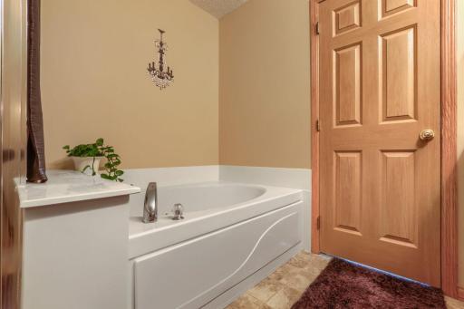 An ideal complement to the spacious primary suite, the bath combines comfort, privacy, and practicality.