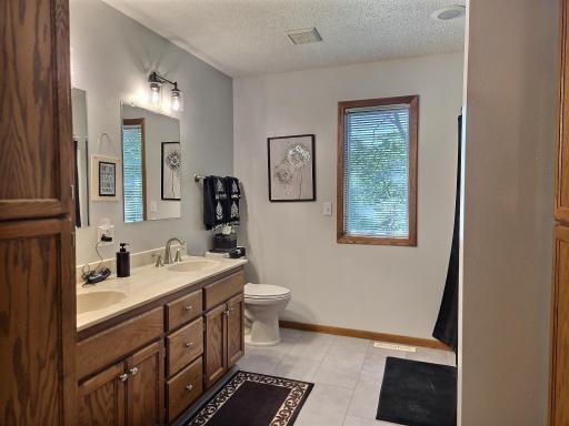 Upper level large full bathroom with dual vanity sink