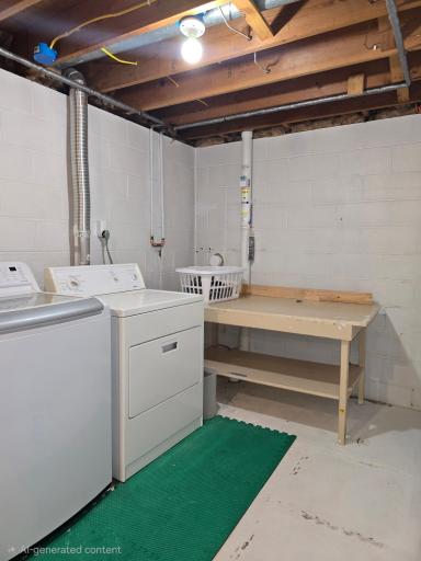 Brightly illuminated laundry room and folding tables