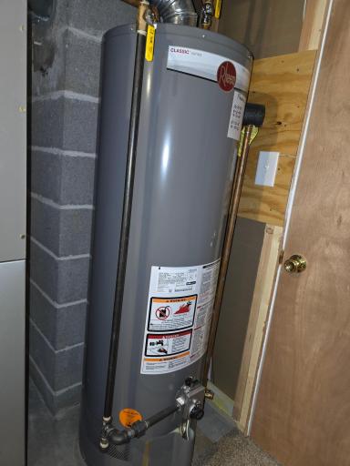 50 gallon natural gas water heater for fast heating recovery after multiple showers or dishwasher usage.