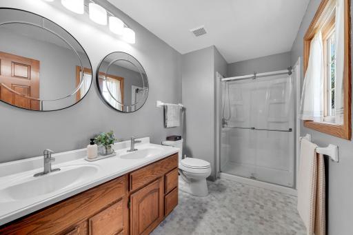 Master Bathroom with Double Sinks, Glass Shower