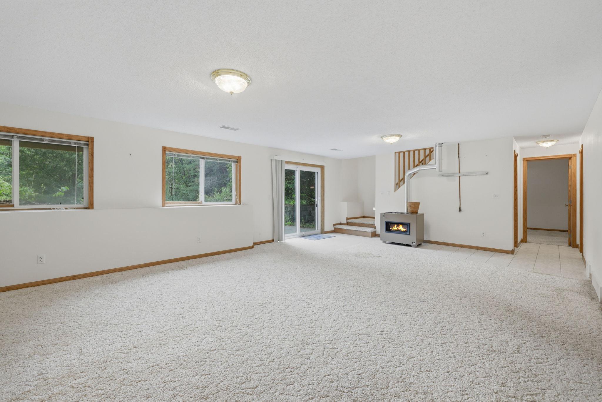 Lower level rec room & patio door to patio
