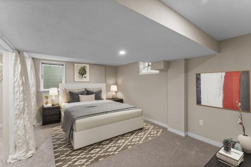 Virtually staged. Note the egress window between the closet and the bed.