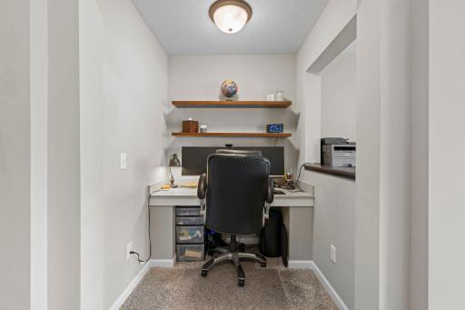 Flex nook is perfect for a home office or work area. New shelving installed to complete the space.
