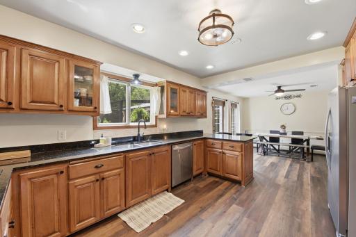 Views of the wooded backyard from the kitchen.