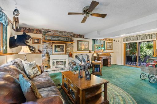 Lower level family room with gas fireplace and walk-out to the back patio.