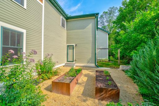 The raised beds gardens are just out the door from the kitchen.