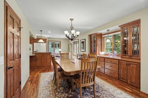 Formal dining room with a built-in buffet.
