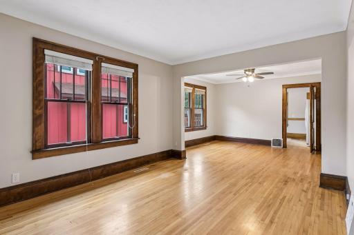 Large living room and dining room all have been freshly painted