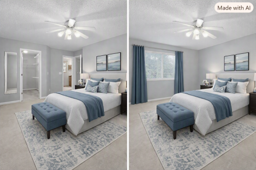 Bedroom 3 with two different bedroom furniture placement options and alternatate paint color- virtually staged