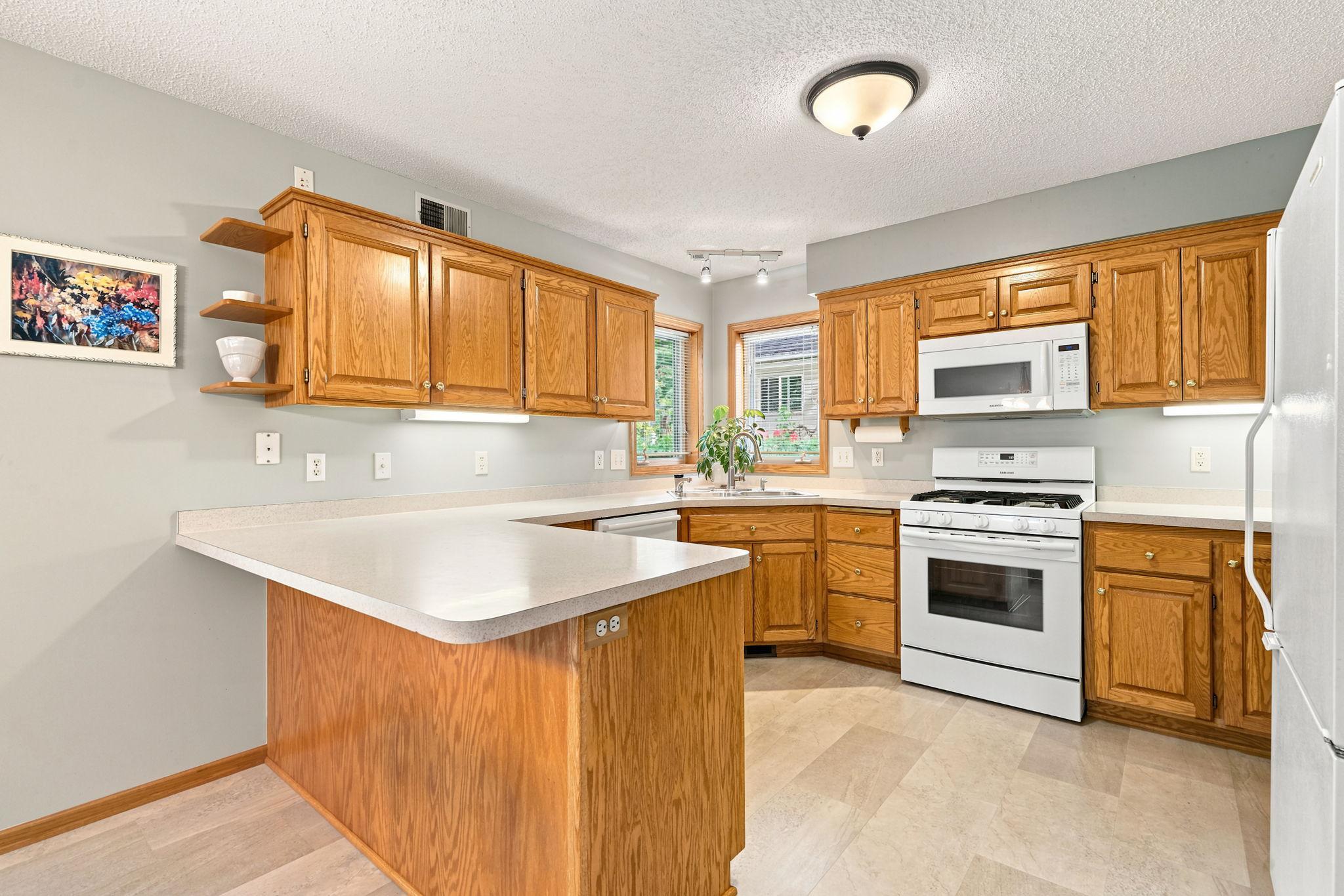 Ample counterspace for food prep.