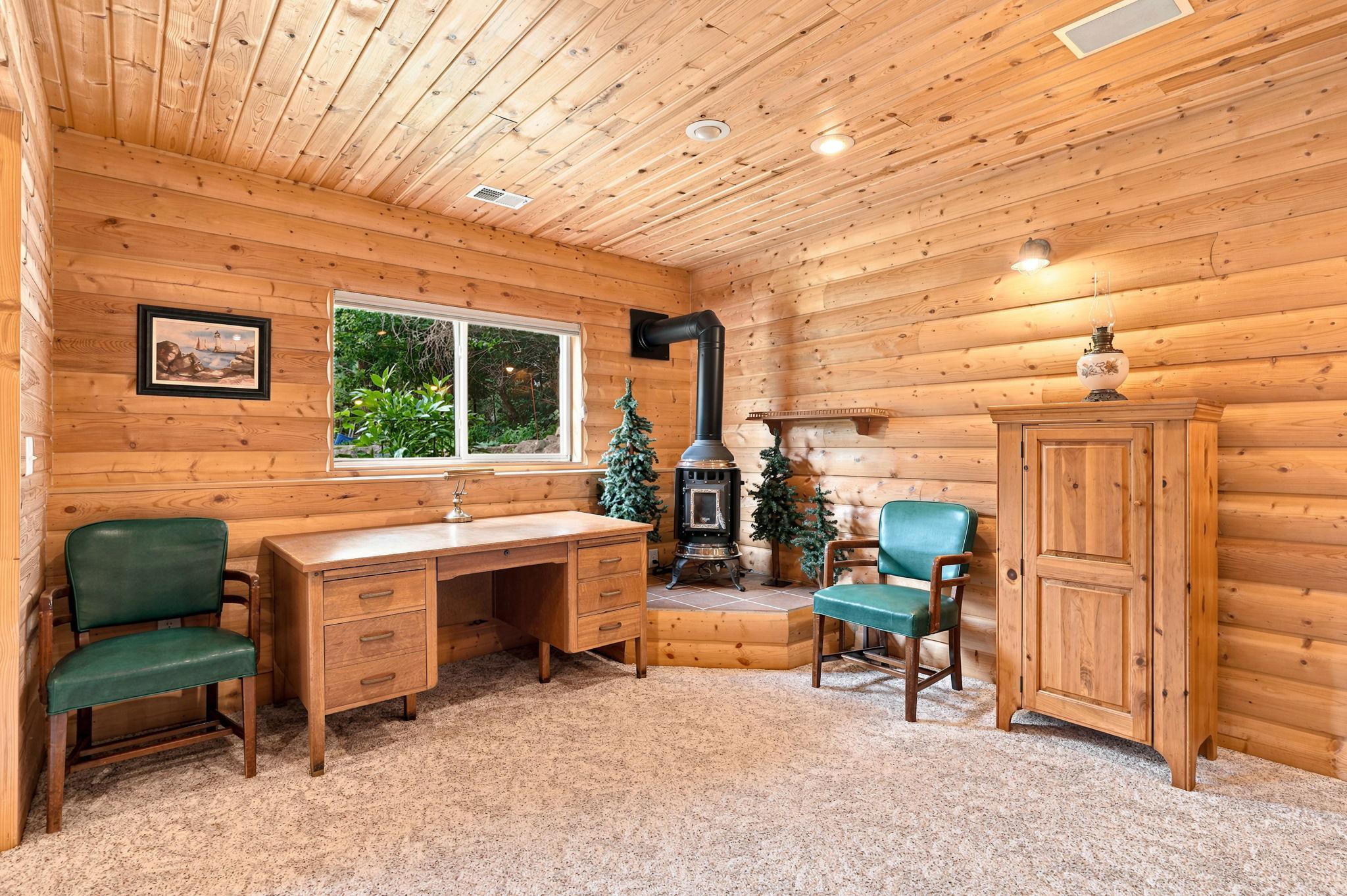 Gas fireplace and daylight windows.