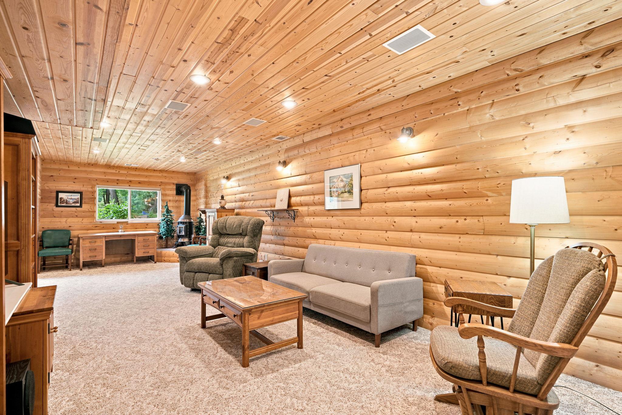 Pine log home feel.