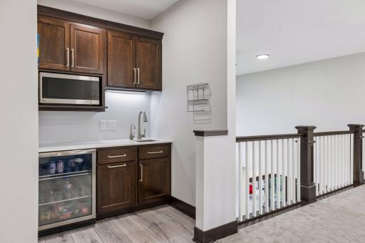 It also includes a microwave, and beverage fridge.