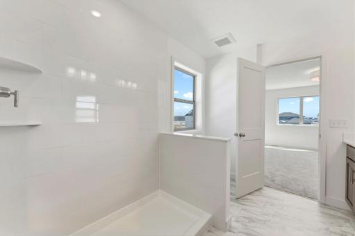 Owner's bath shower. Glass door is coming