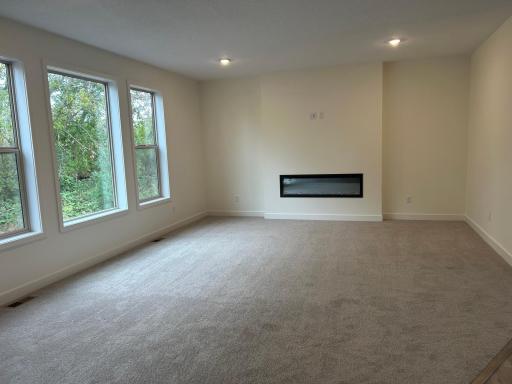 Family room with electric modern fireplace