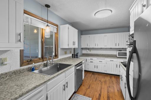 Notice the chic penny tile backsplash.