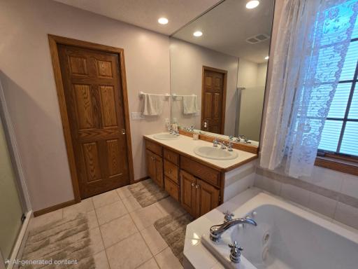 You will luv this bathroom and it will be difficult to head of to activities or work with the relaxing ample size jetted soaking tub! Note the tiled floor and dual vanities!