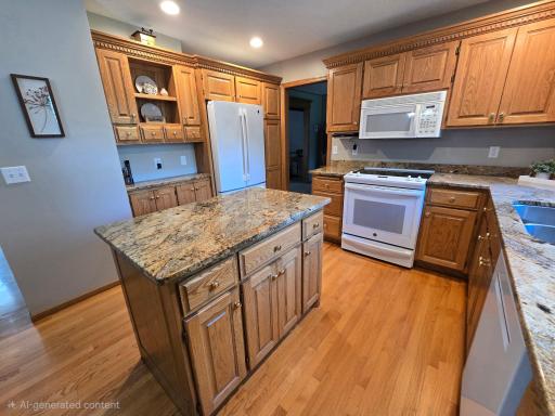 More cabinet space and storage...there is a full pantry just around the corner to the left. Counter tops are grante and kitchen floor is hardwood.
