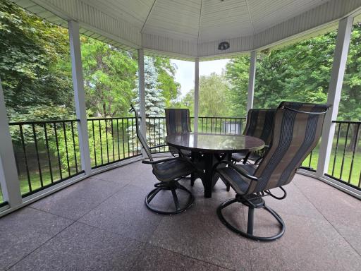 Lovely view of nature with plenty of mature trees. Color matching unique railing system is new.