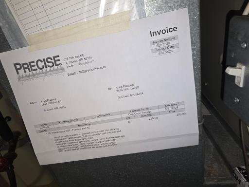 Letter showing furnace has just been tested and checked for the next home owner convenience!